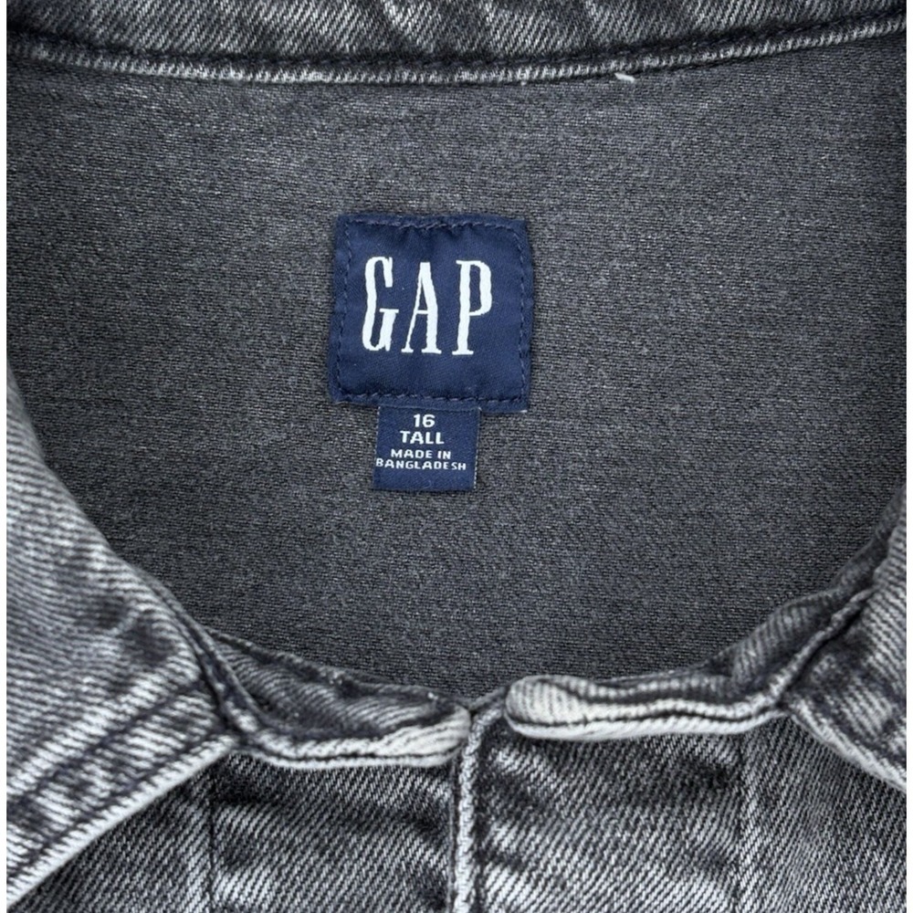 GAP Short Sleeve Denim Jumpsuit Women's Size 16 Tall Gray Black Wash Stretch EUC - Picture 4 of 16